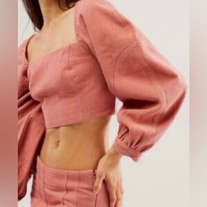 Free People Marley Denim Set in Rose Smoke Mauve Pink NWOT Size 12